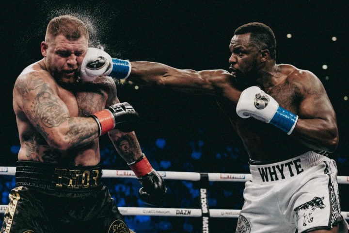 Professional boxer landing a straight punch during a championship fight in Abu Dhabi